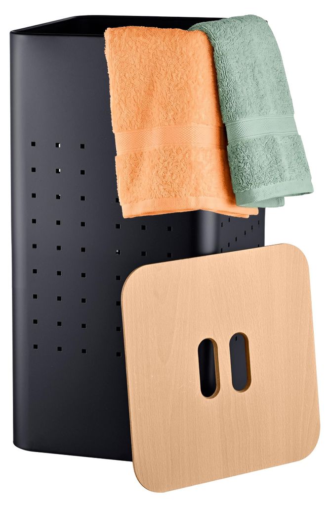 Relaxdays, wasmand met deksel, metaal, 55 liter, hoogte x Productafbeelding 