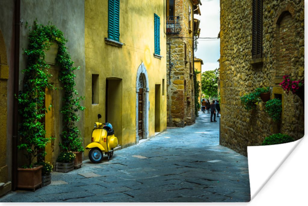 MuchoWow Poster Straßen mit traditionellen Häusern in der toskanischen Stadt San Gimignano in Italien 180x120 cm - Fotoplakat