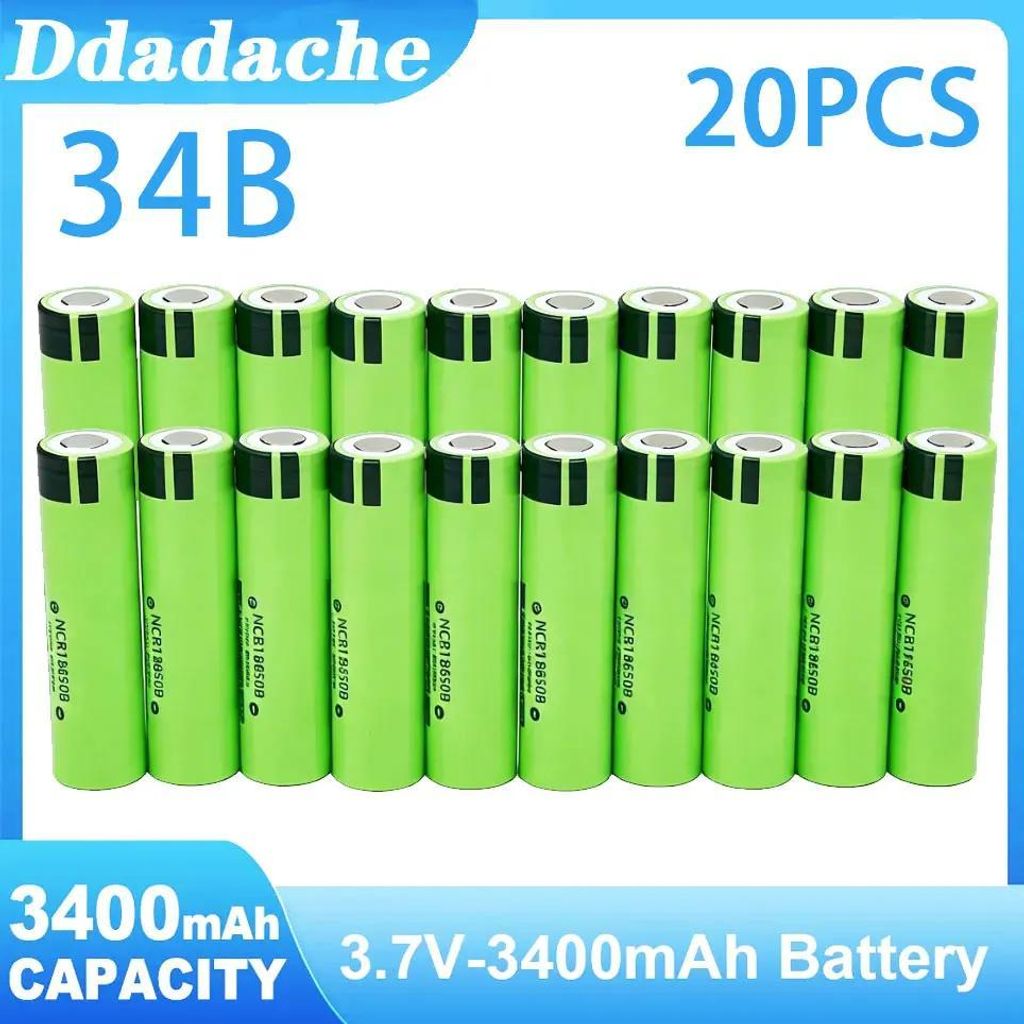 Lithium-Ionen-Akku - 18650 34B - 3,7 V - 3400 mAh - Wiederaufladbar - 20er Pack - Nur Akkus