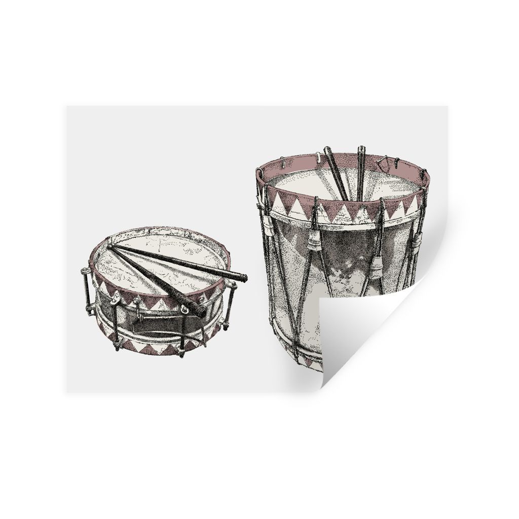 MuchoWow Wandtattoo Wandsticker Wandaufkleber Schwarz-weiße Illustration eines Schlagzeugs auf grauem Hintergrund 160x120 cm Selbstklebend und R...
