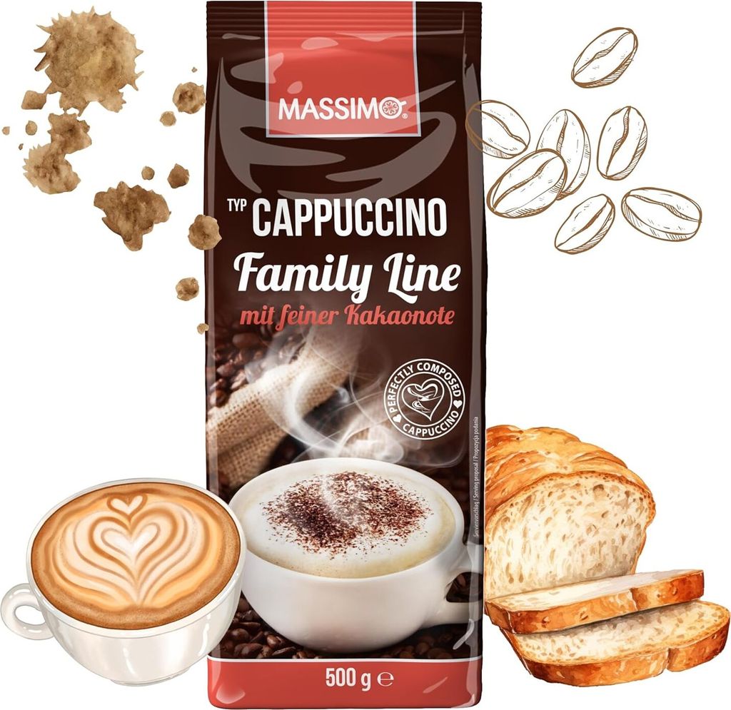MASSIMO Cappuccino mit feiner Kakaonote 1 x 500g Family Line Instant Kaffeepulver
