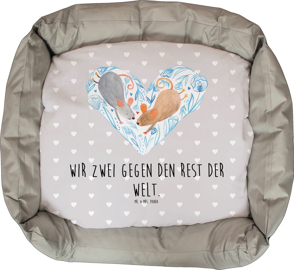 Mr. & Mrs. Panda Katzenbett Mäuse Herz - Grau Pastell - Geschenk, Katzennest, Liebe, für Immer, Katzenkörbchen, Love, Freundin, Katzensofa, Maus...