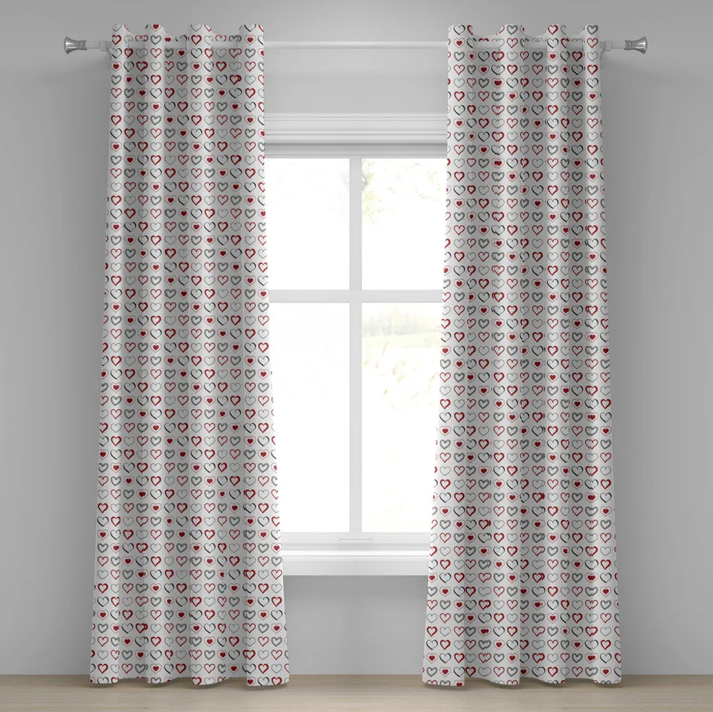 Rideau motif cœur griffonné à la main Noir Rubis et Blanc 280x175 cm