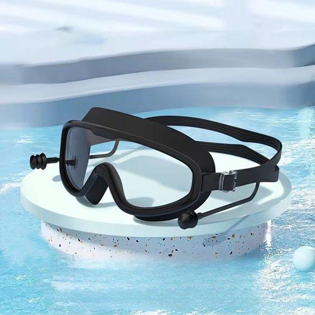 Schutzbrille für Erwachsene, UV-Schutz, breites Sichtfeld, wasserdicht, kondensfrei (schwarz).