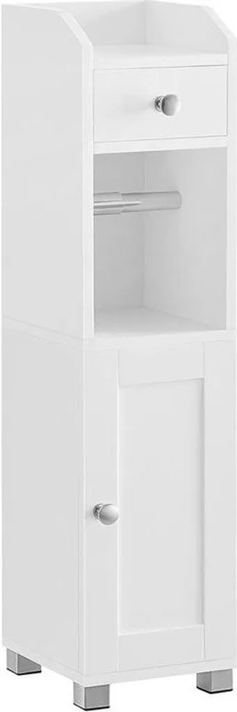 Meuble de Salle de Bain Étroit en Bois Blanc avec Dérouleur de Papier