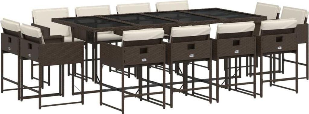 13-tlg. Garten-Essgruppe mit Kissen Braun Poly Rattan