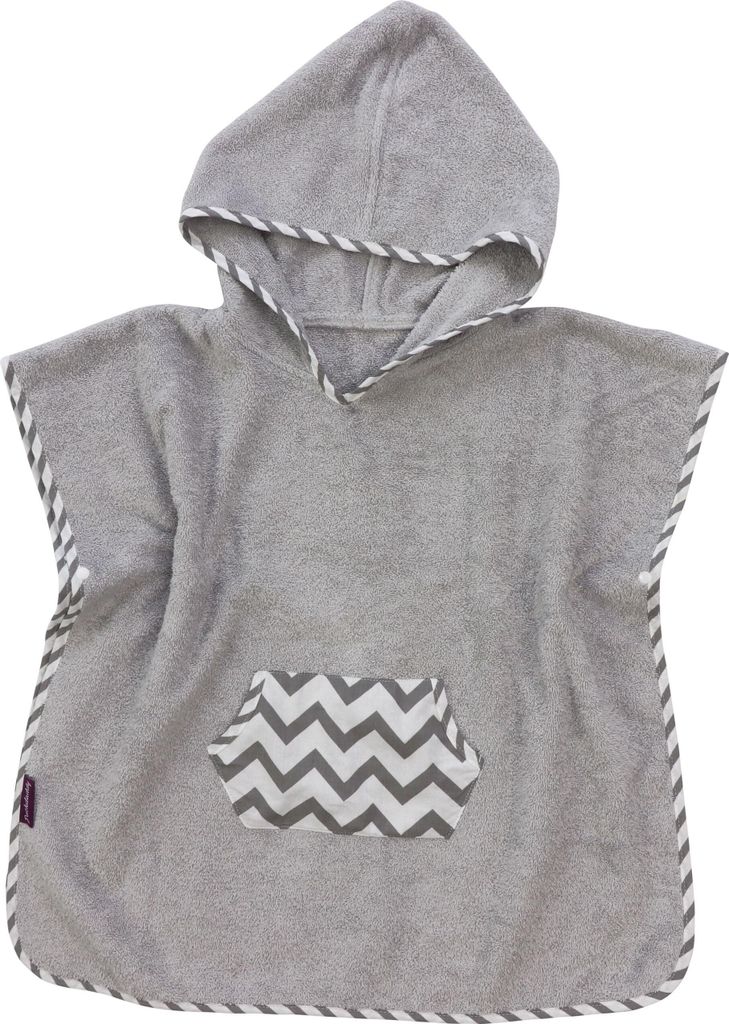Puckdaddy Bade Poncho Svea 57x84cm Baby Poncho mit Kapuze mit Chevron Muster in Grau