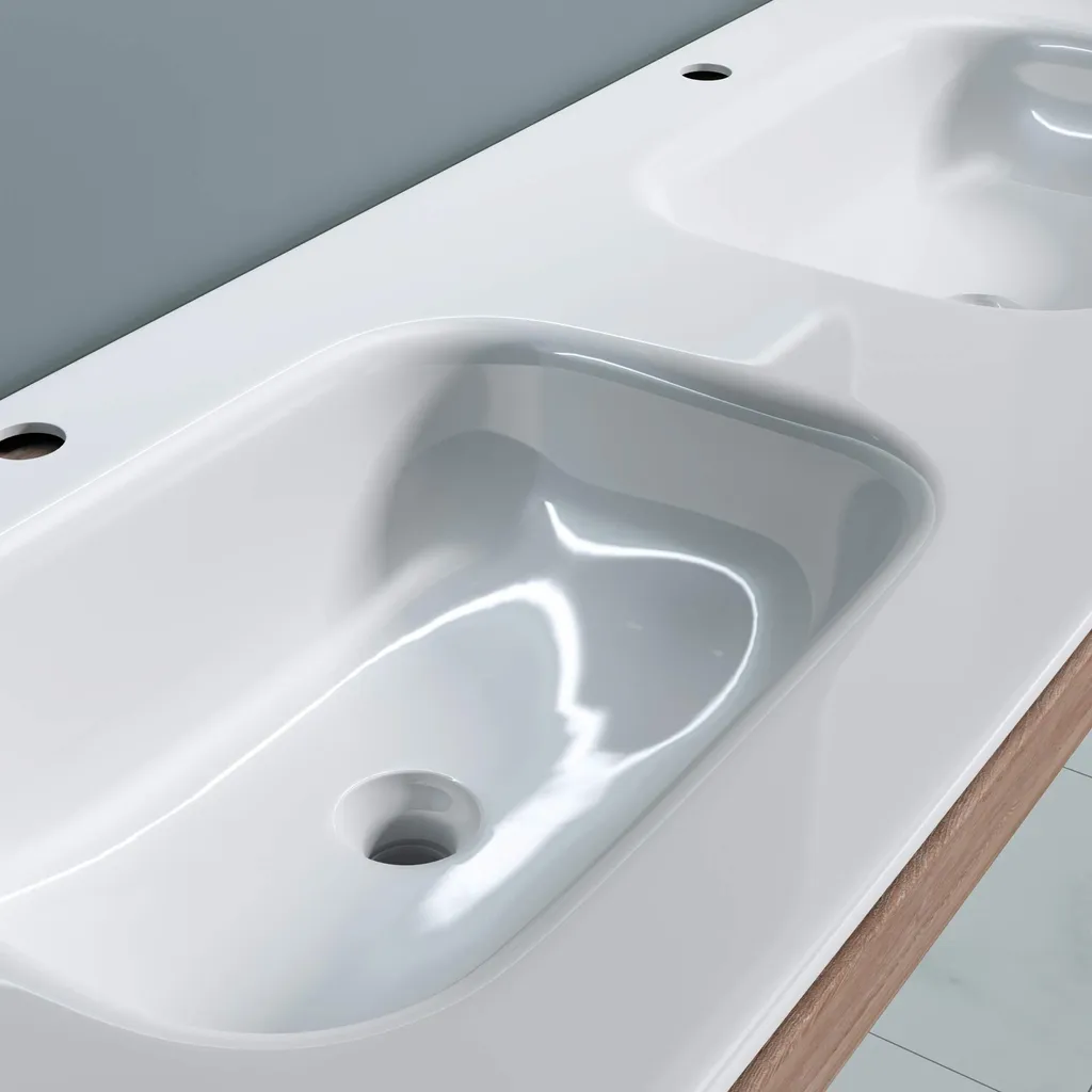 Lavabo Double Format 144cm Blanc Rectangulaire Idéal Salle de Bain XXL