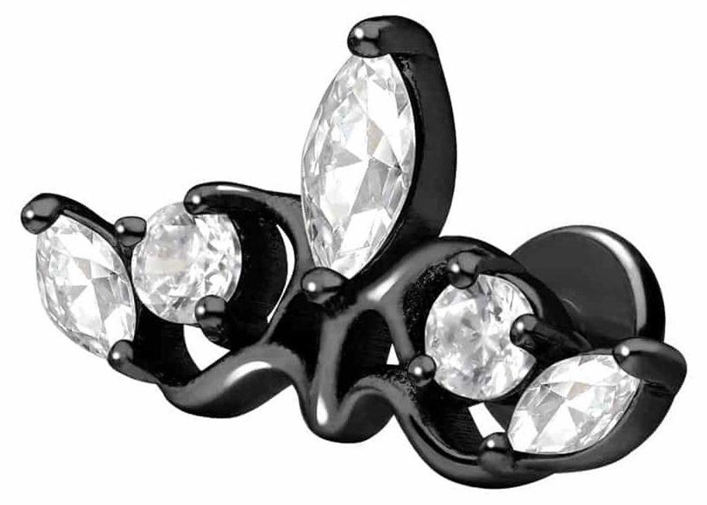 Ohrpiercing, Nasenpiercing Titan Labret mit Push Fit GOTISCHE KRONE Schwarz Stablänge: 6mm | Stabstärke: 1,2mm