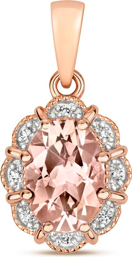 Funkelndes Feuer Eleganter 9 Karat (375) Rotgold Damen - Diamant Anhänger Brillant-Schliff HI - I1 mit Morganit; TRS34903