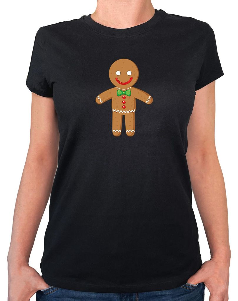Huuraa Damen T-Shirt Lebkuchenmann Lebkuchenfigur XL Black Bio Baumwolle Fairtrade Damenshirt Geschenkidee