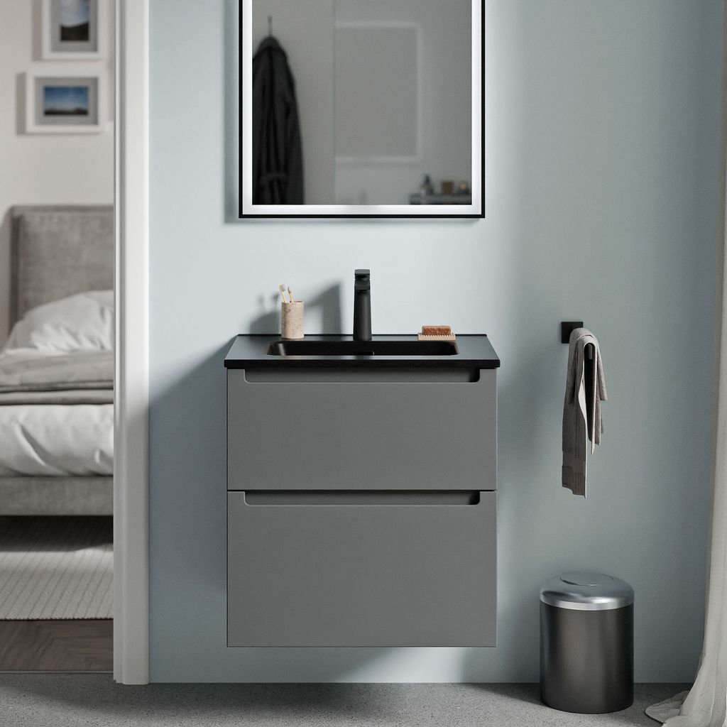 Waschtischunterschrank VIREO 60 cm mit Waschbecken schwarz - Farbe wählbar, Farbe Badmöbel:Anthrazit matt
