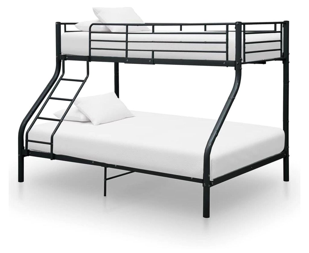 Etagenbett Kinderbett Hochbett Metallbett Stockbett Bettgestell Doppelstockbett Schlafzimmer Kinderzimmer Schwarz, 140x200 cm + 90x200 cm