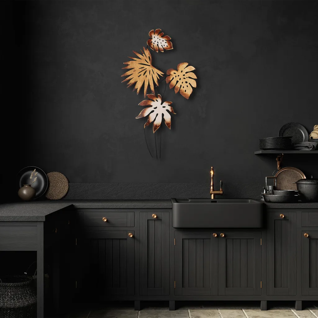 Wallity Monstera DYU1162 - Décoration Murale en Métal Coloré 69x113cm