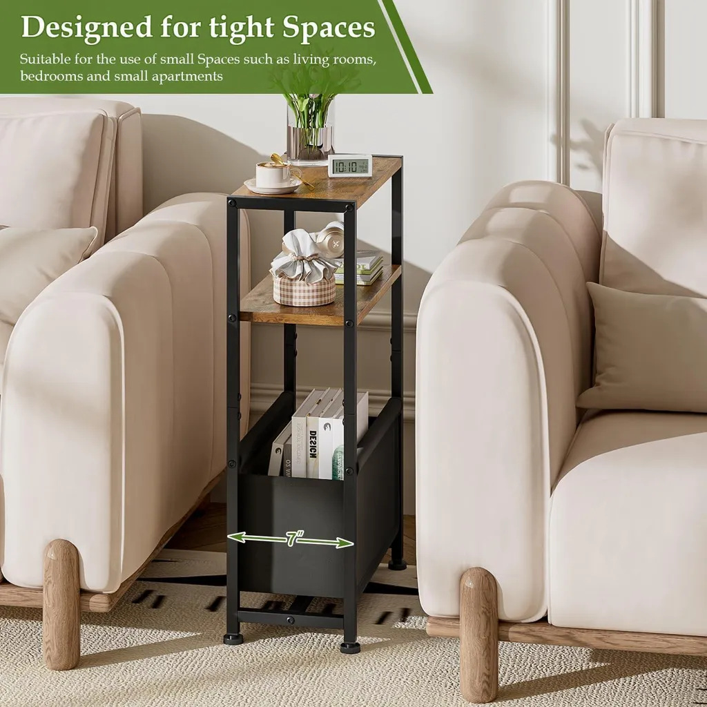 Table d'appoint étroite en bois avec rangement, table de salon stable 65cm