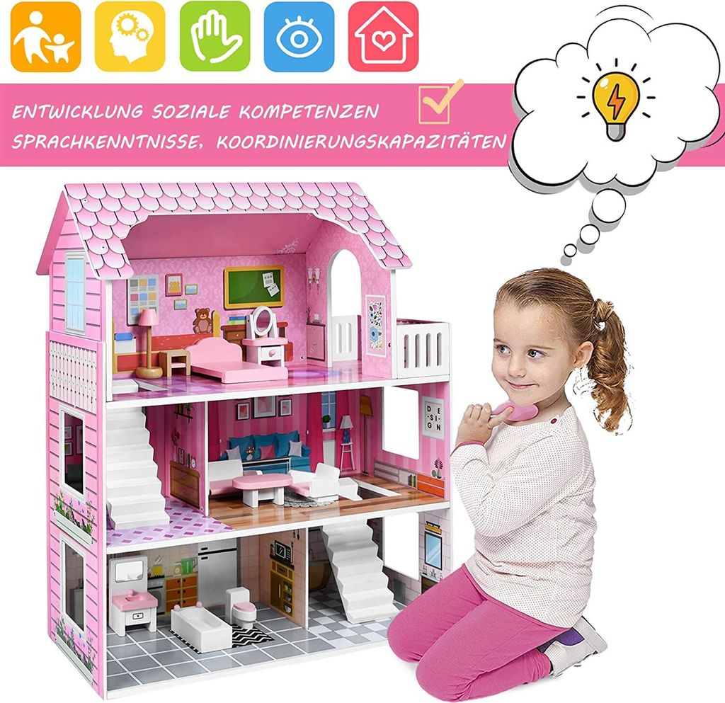ACXIN Rosa Puppenhaus Holz Große Puppenvilla Mädchen Produktbild 4