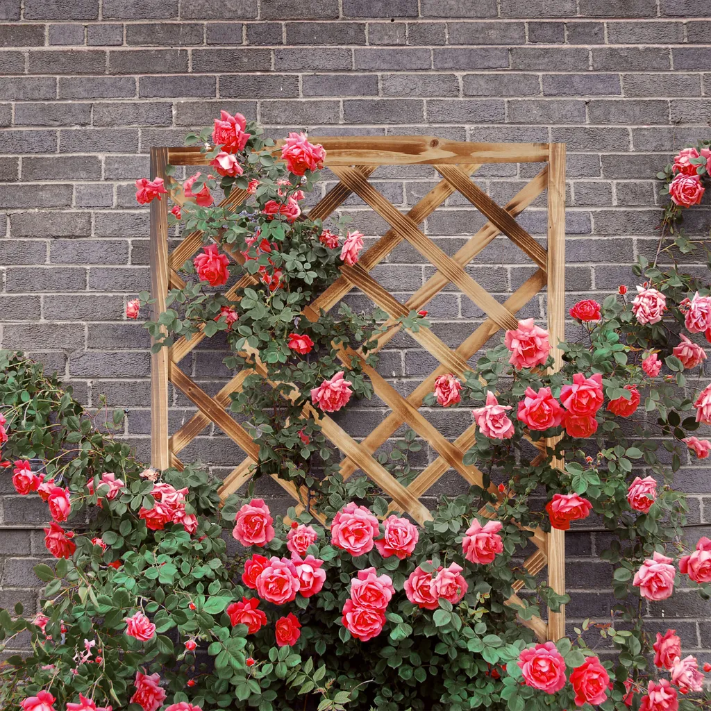 Bac à Fleurs avec Treillis Design Bois Brûlé - Support Plante Mural - 3