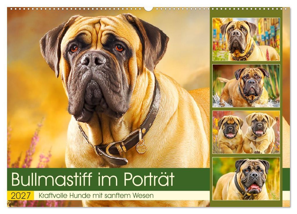 Bullmastiff im Porträt. Kraftvolle Hunde mit sanftem Wesen (Wandkalender 2027 DIN A2 quer), CALVENDO Monatskalender