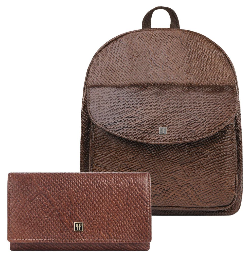 Ledergeldbörse für Frauen T-09-BR Rucksack für Frauen urban braun T-18-PBR Geschenkset Paolo Peruzzi ZUP-108-BR