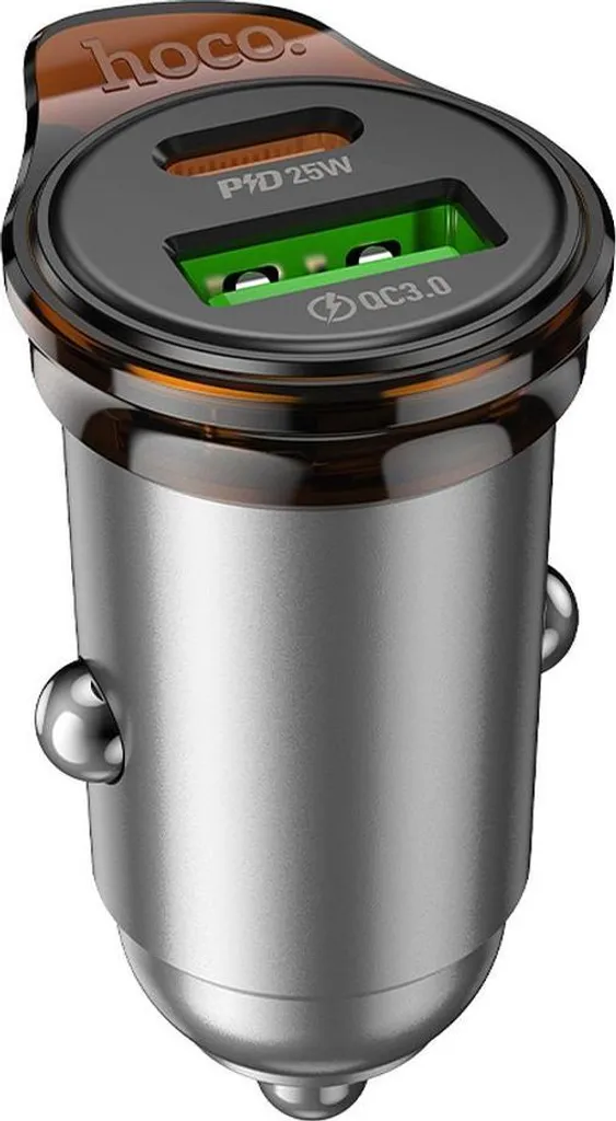 Caricatore Auto Hoco NZ16A 43W USB-C PD + USB-A QC3.0 Grigio Metallo
