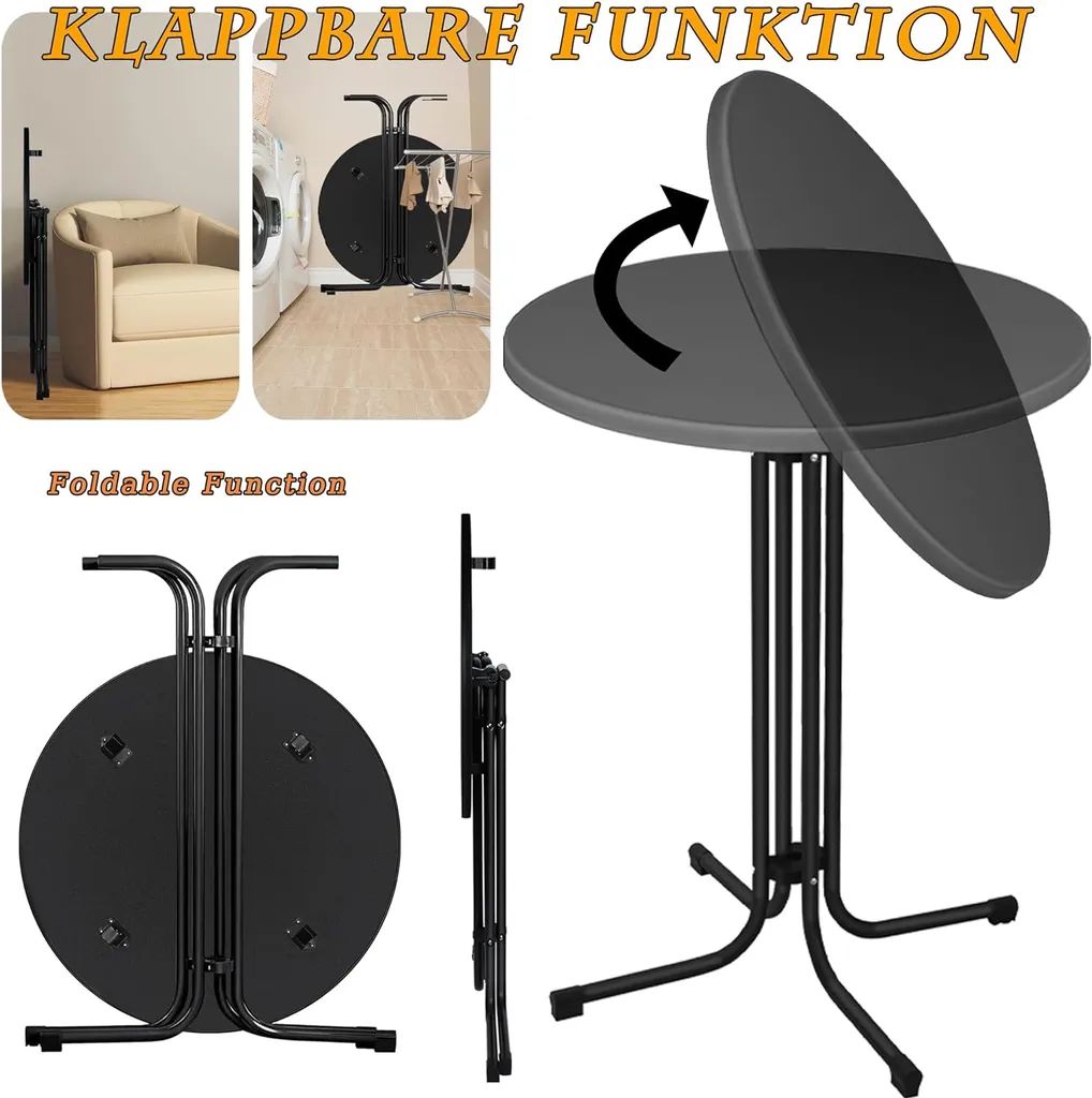 ACXIN Table haute pliante Ø 79 cm noire, mange-debout stable de 110 cm - 4