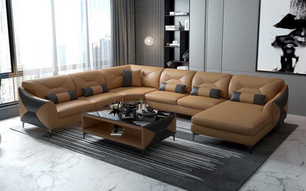 Grand Canapé En Cuir Marron La Maison Coloniale – 230 Cm – Surpiqûres