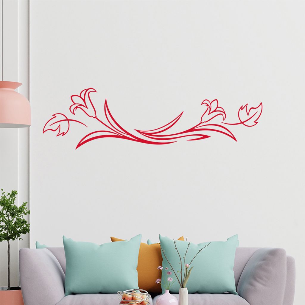 Blume - Linien Wandtattoo in 6 Größen - Wandaufkleber Wall Sticker - Dekoration, Küche, Wohnzimmer, Schlafzimmer, Badezimmer