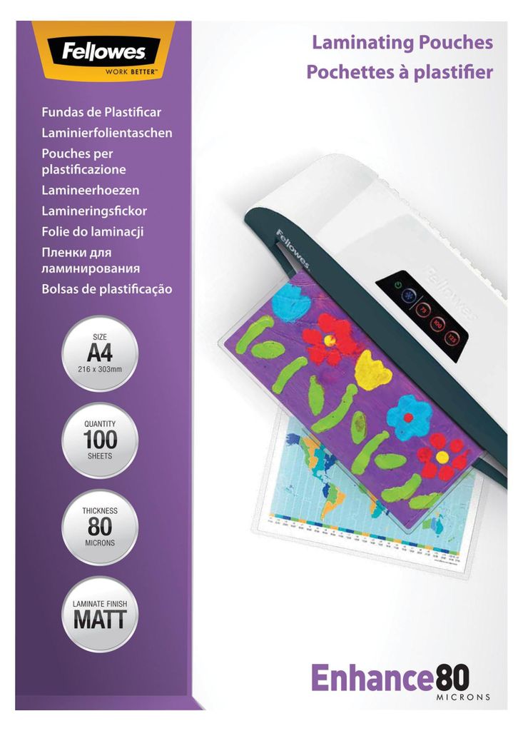 Fellowes Laminierfolie A4 80 mic matt - 100 Stück Produktbild 
