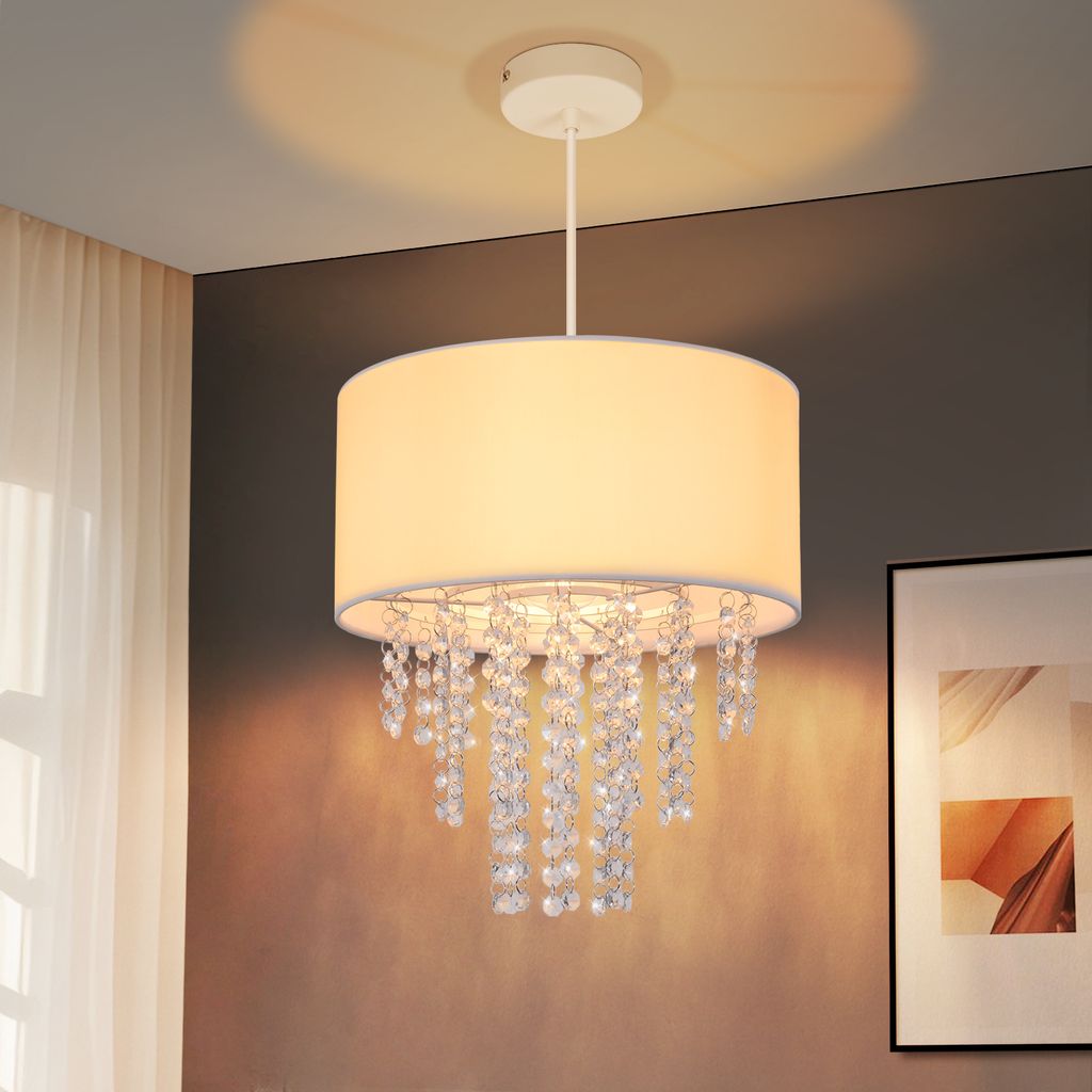 ZMH Hängelampe Wohnzimmer Pendelleuchte Schlafzimmer Hängeleuchte E27 Kristall Stoff Esstischlampe Hängend Modern Esszimmerlampe Esszimmer Pende...