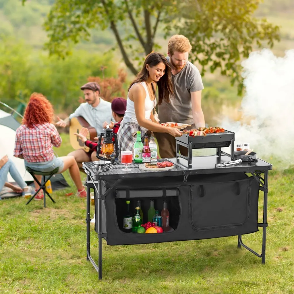 Table de cuisson camping pliante pour barbecue - Cuisine mobile noire - 8