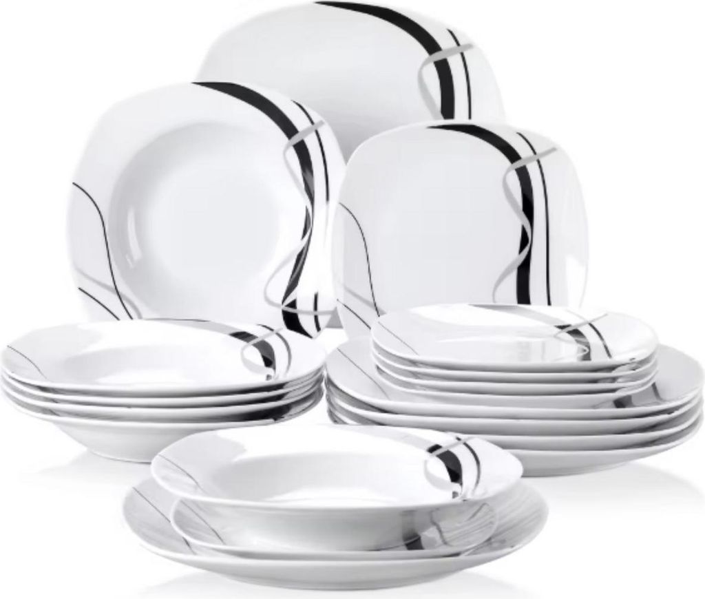 Celestia Serviesset – 18-teilig – 6 Personen – Weiß Porzellan – Essteller, Tiefe Teller & Frühstücksteller – Elegantes Küchenservies