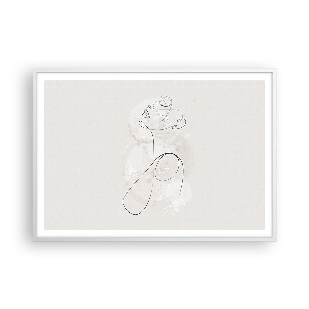 Gerahmtes Poster - Weißer Rahmen - Frau eins Linie - 100x70 cm - Wand Bild - Wanddeko - Wandbilder - Kunstposter - Wandposter - Bilderrahmen - Bil...