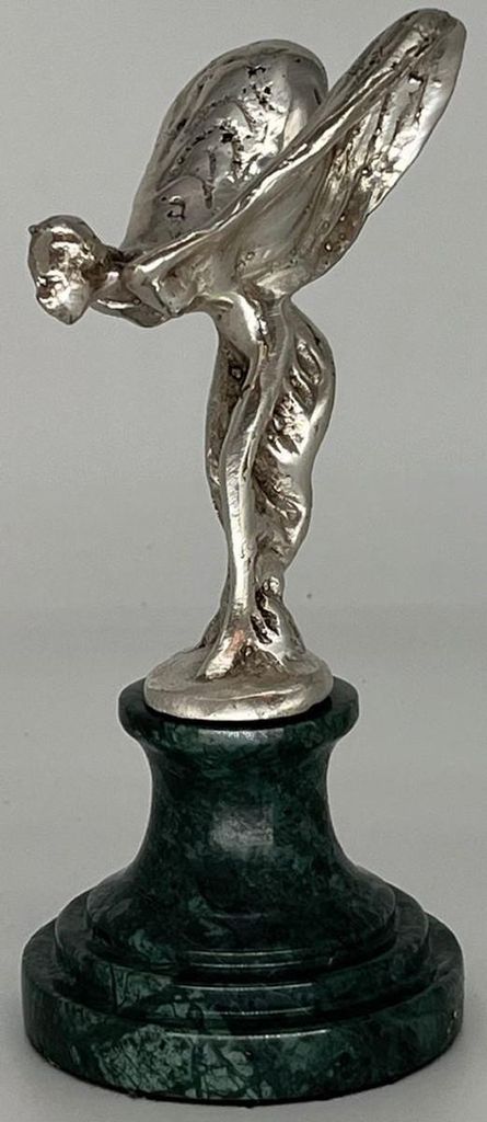 Casa Padrino Luxus Briefbeschwerer Skulptur Frau mit Flügeln Silber / Grün 7 x 8 x H. 16 cm - Elegante Bronze Figur mit Marmorsockel - Schreibtis...