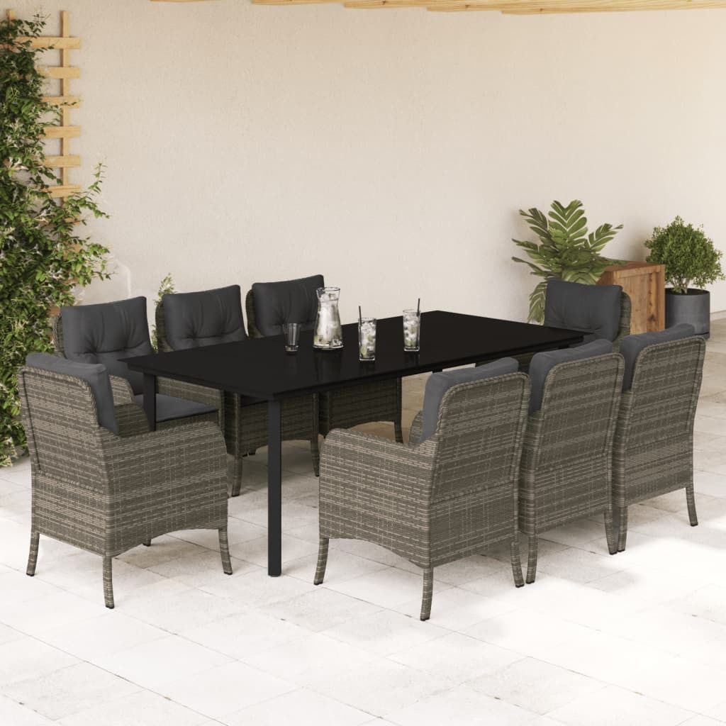 Maison Exclusive - 9-tlg. Garten-Essgruppe mit Kissen Grau Poly Rattan