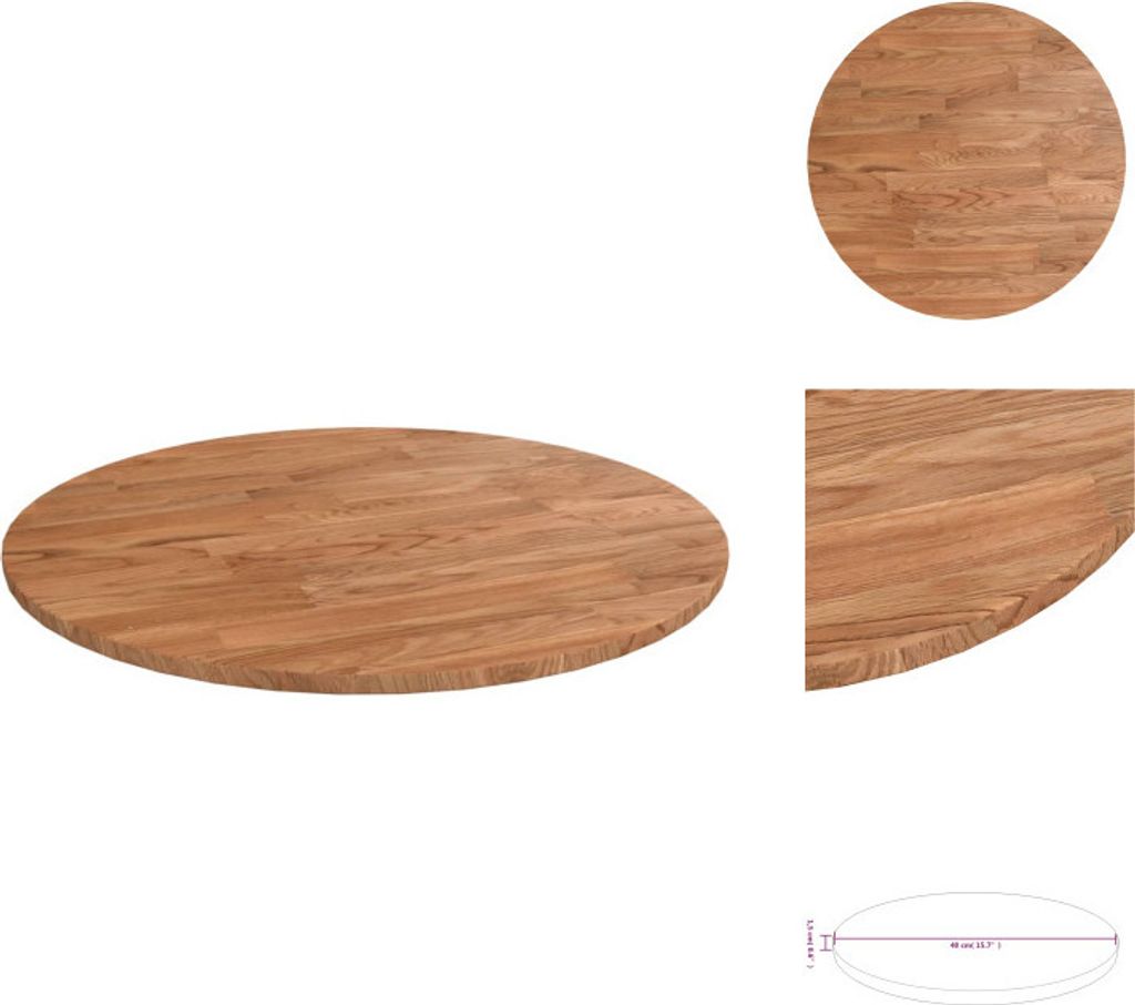 vidaXL Runde Tischplatte Hellbraun Ø40x1,5 cm Behandeltes Eichenholz - Tischplatten