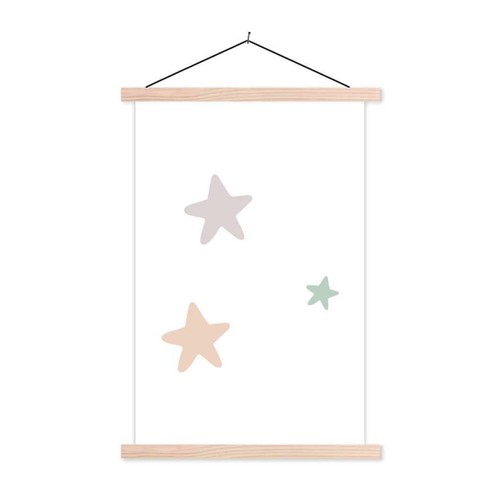 MuchoWow Textilposter Sterne - Pastell - Mädchen - Jungen - Kinder 120x180 cm mit holzfarbenen Rahmen - Textil-Plakat