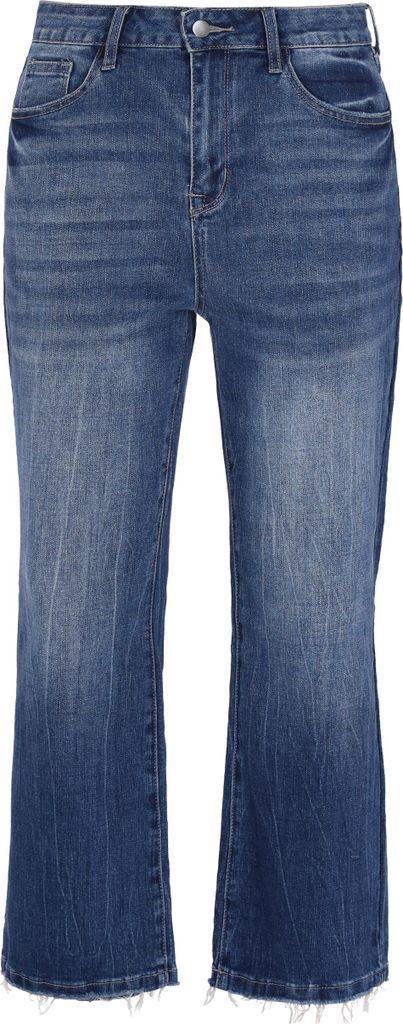 Damen 7/8-Jeans reguläre Passform mit hohem Bund, ausgestellten Beinen, Gr. 40, blau