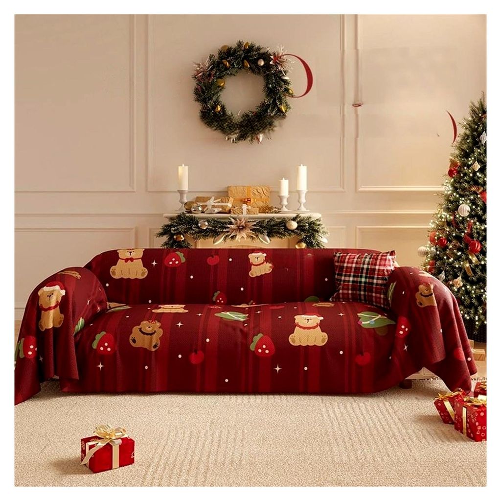 Sofadecken für 1-4-Sitzer Sofas, L-Form Ecksofa Überwurf, rutschfeste Couchdecke (Erdbeere, 180x130cm)