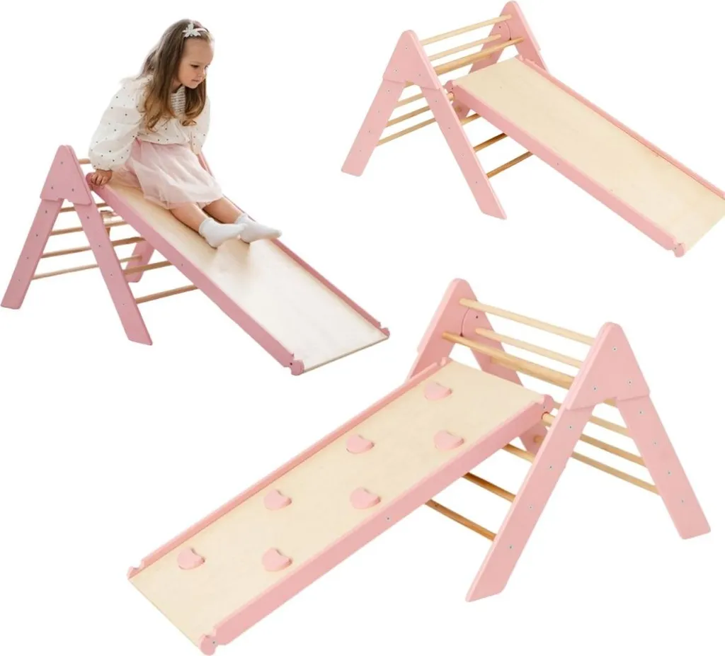 Palestra in Legno Rosa per Bambini | Triangolo e Scivolo Artigianale