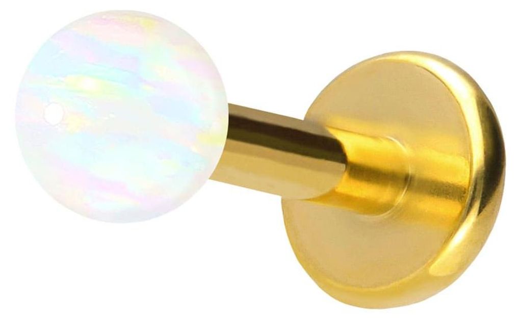 Ohrpiercing, Nasenpiercing Titan Labret mit Push Fit SYNTHETISCHER OPAL Gold Stablänge: 7mm + Stabstärke: 1,2mm + Kugelgröße: 3mm