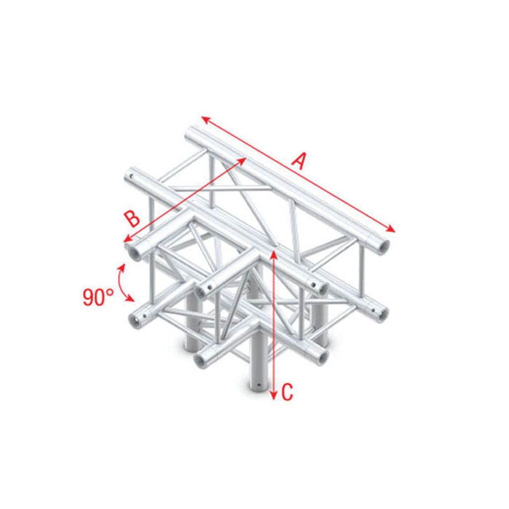 Milos Pro-30 Square G Truss - T-Cross + Down 4-way QLVU40 - 90° corner - heavy duty - silver - G