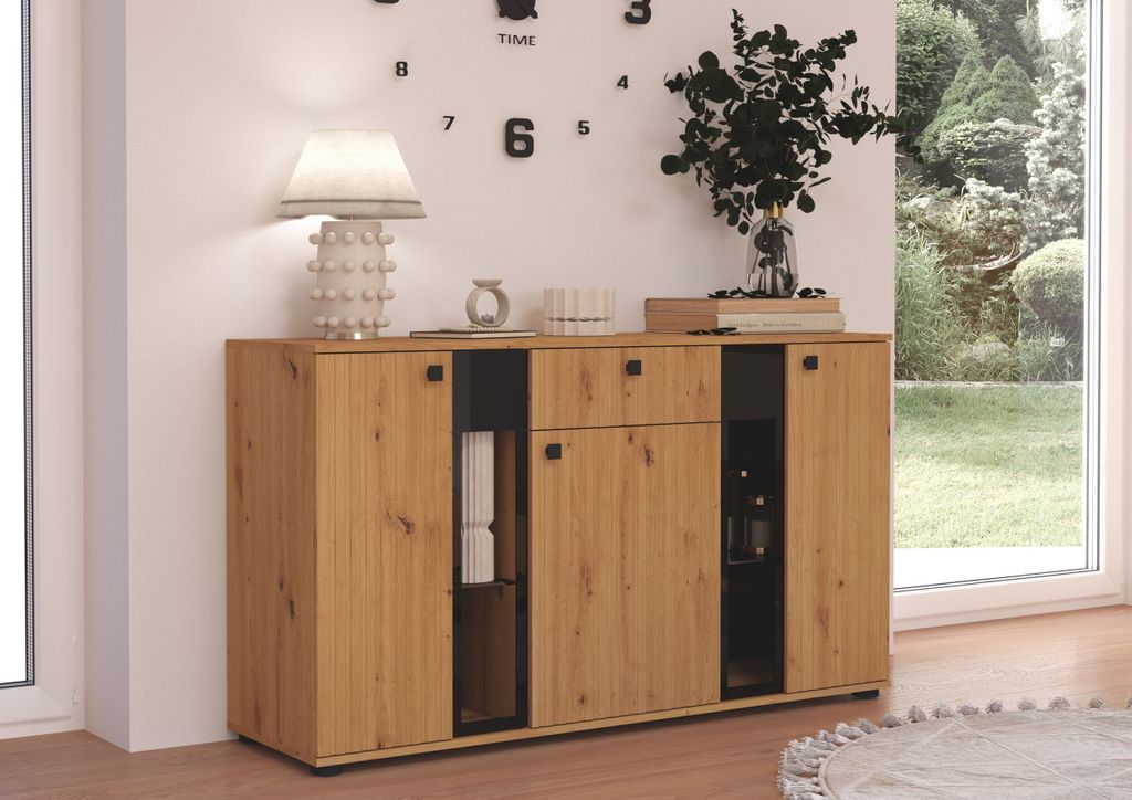 Kommode Salsa 2 Lamellenoptik Anbauwand Wohnwand Sideboard MDF Eiche Artisan