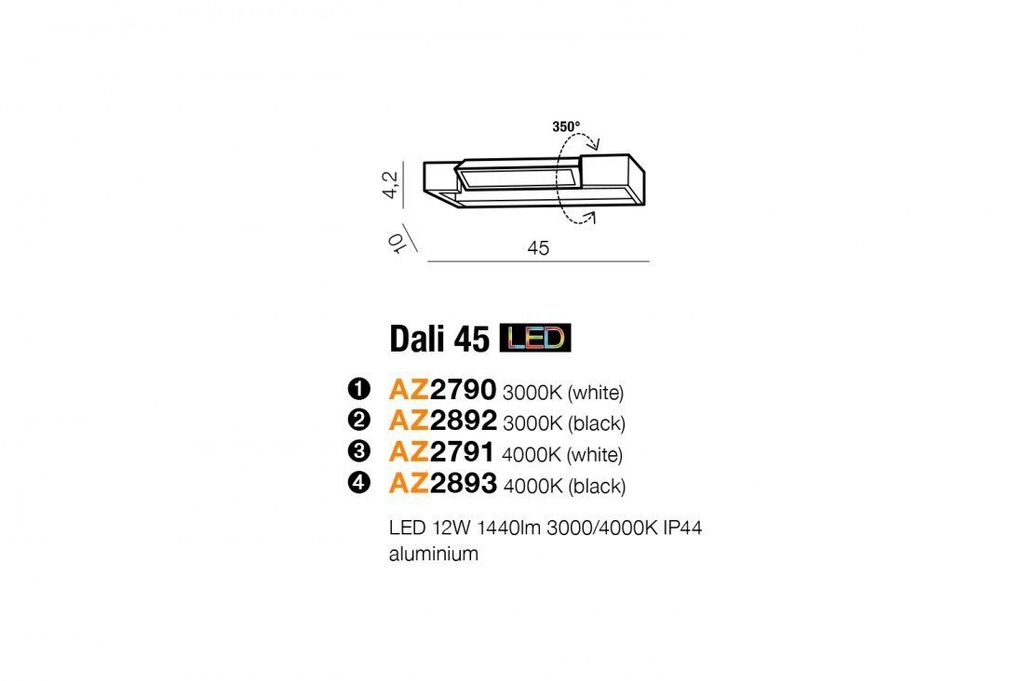 AZzardo LED-Badezimmerwandleuchte Dali 45 4000K weiß AZ2791 12W 1440lm 4000K IP44 45cm weiß
