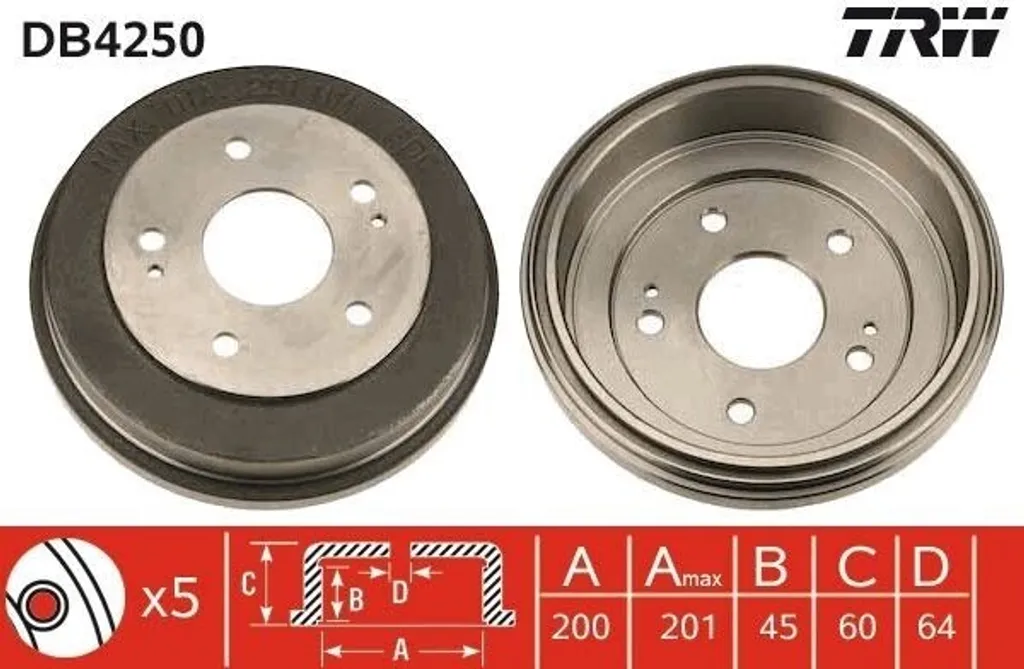 Tambour de frein arrière pour Honda HR-V GH - Modèle TRW DB4250
