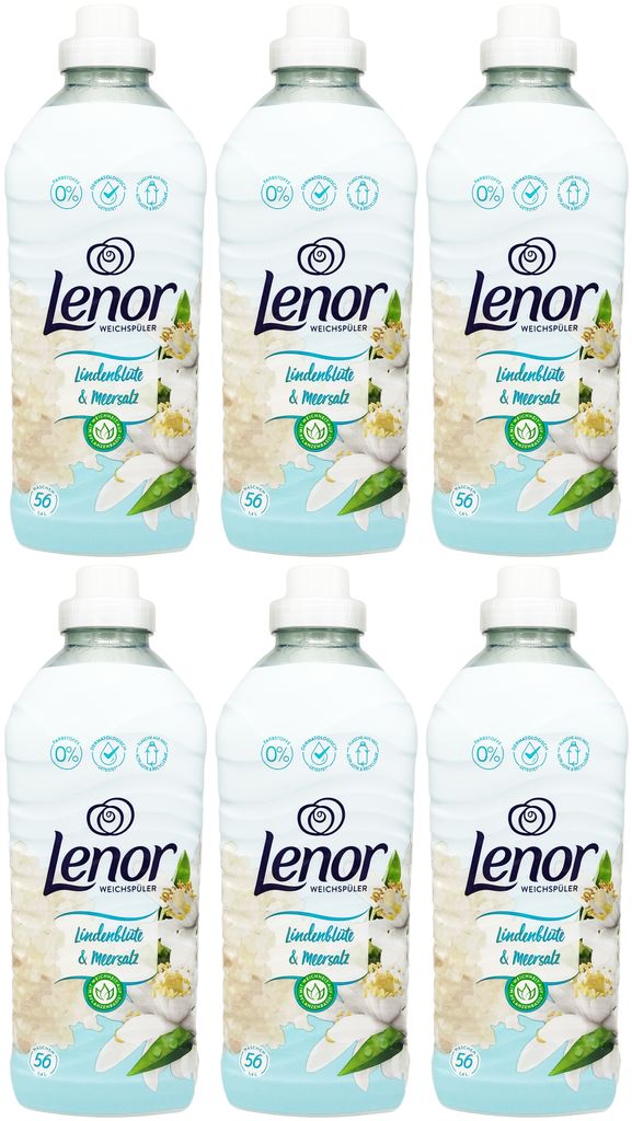 6x Lenor Weichspüler LINDENBLÜTE + MEERSALZ 1,4L 56 Wäschen Produktbild 