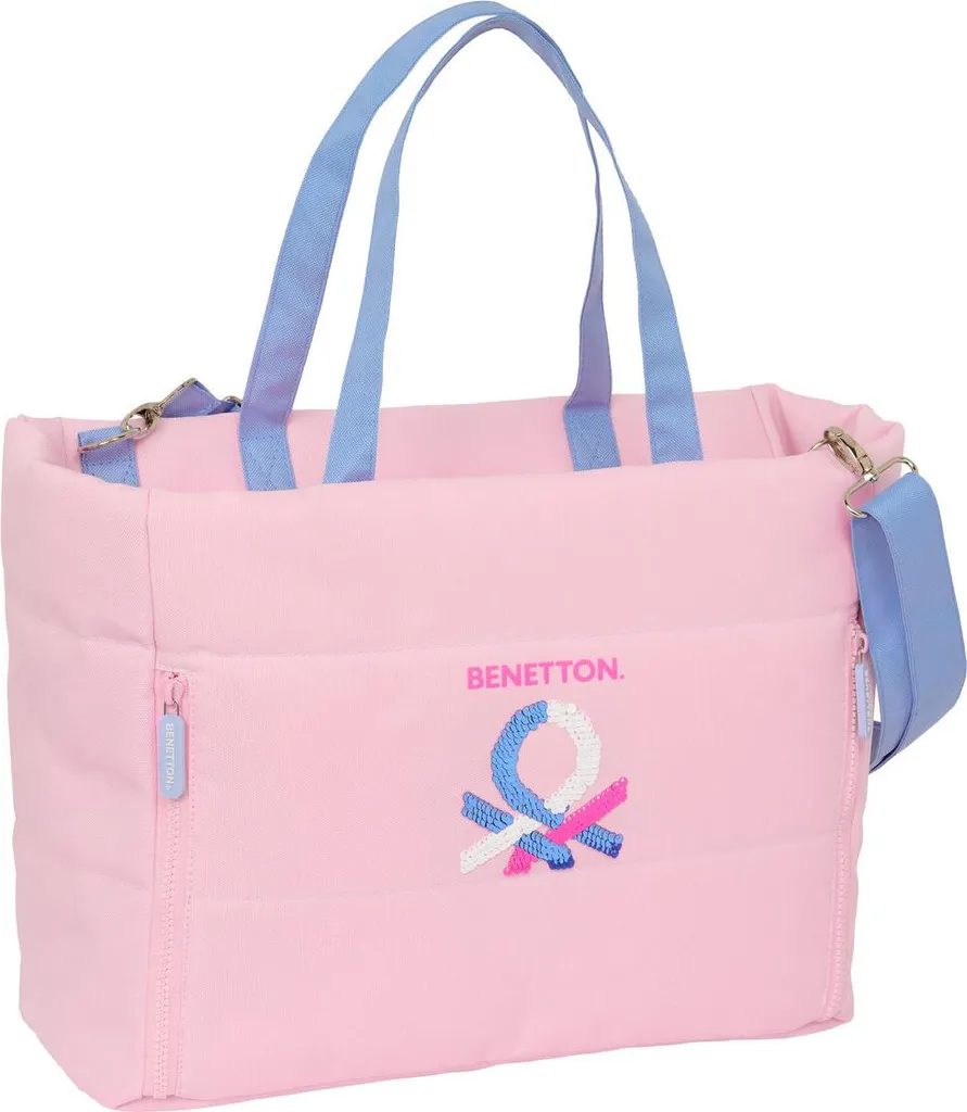 Sacoche ordinateur rose Benetton avec bandoulière et finitions soignées