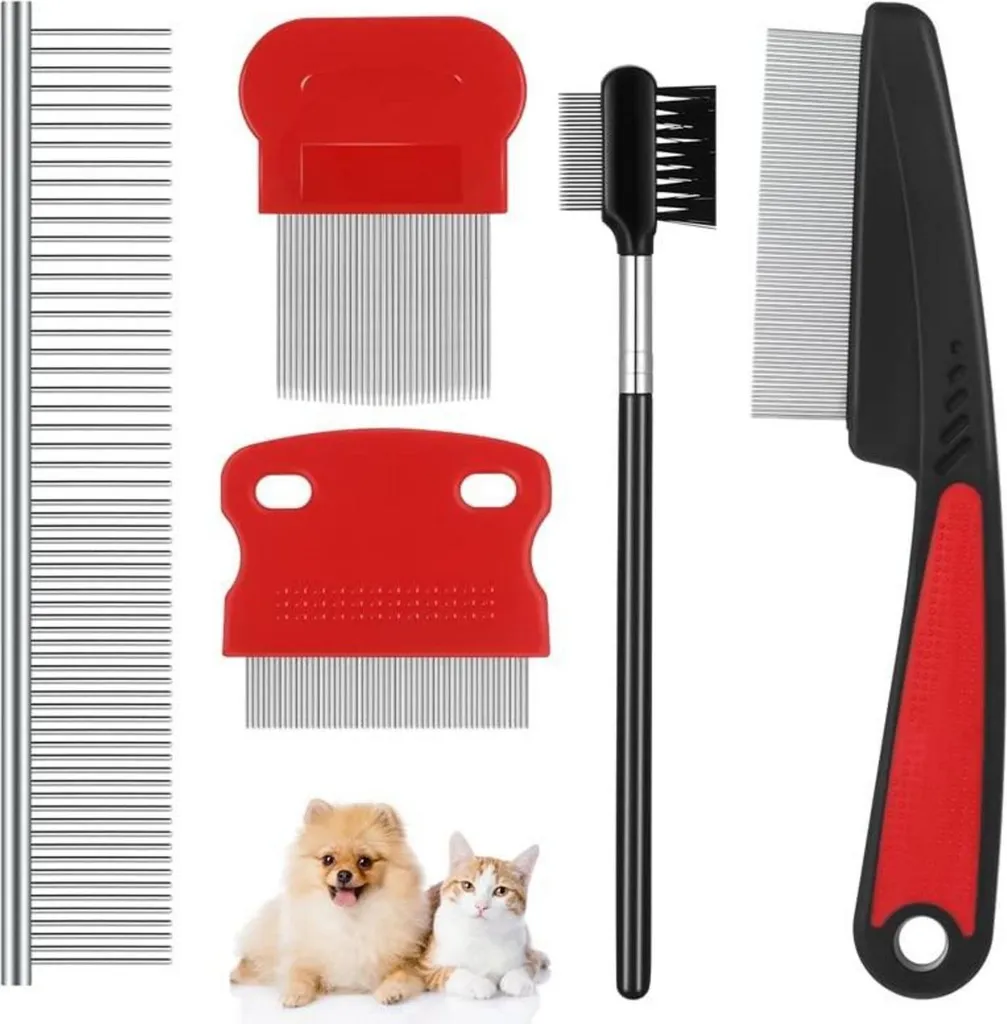 Set de Toilettage pour Yeux de Chat et Chien - 5 Peignes à Puces Fins