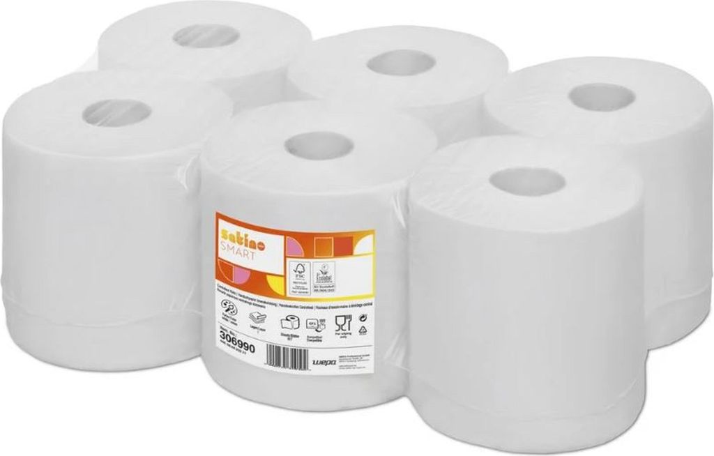 Satino Putzrollen midi 100% recycled - 1-lagig - 20 cm breit - weiß - 12 Rollen