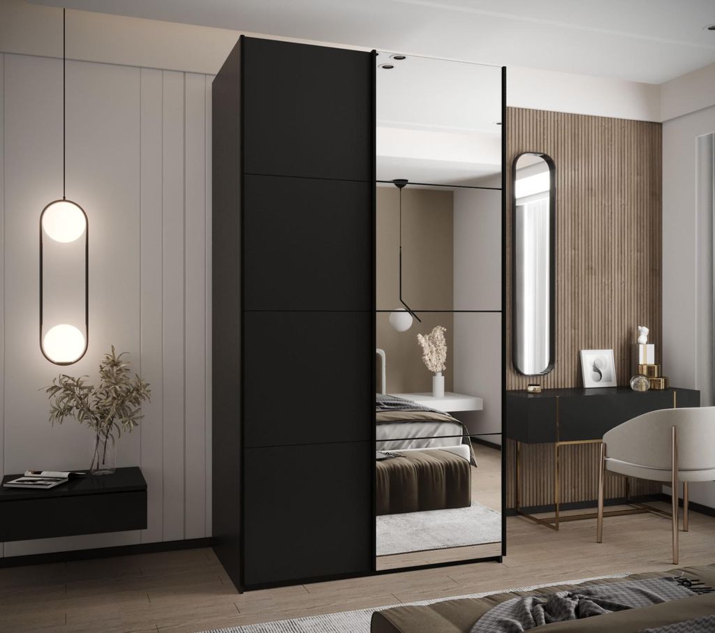 Zweitüriger Kleiderschrank SAMARA 3 - 140 cm, schwarz/schwarz