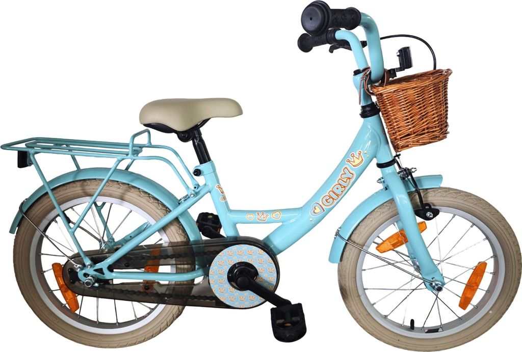 Bikefun Kinderfahrrad Girly 16 Zoll – mit Korb und Bremsnabe – Blau